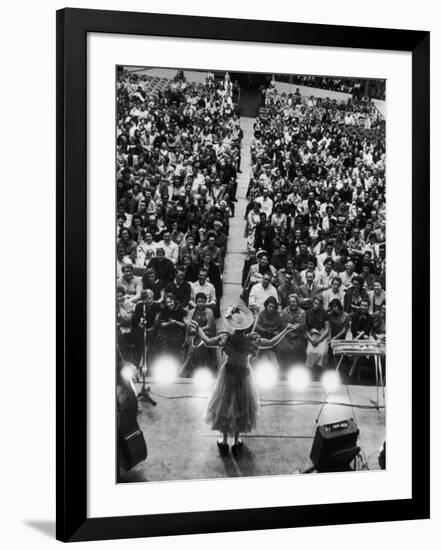 Minnie Pearl Performing, Shot from Above and Behind with Engaged Audience, at Grand Ole Opry Show-Yale Joel-Framed Premium Photographic Print