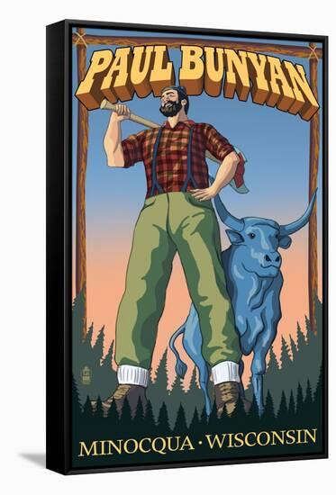 Minocqua, Wisconsin - Paul Bunyan-Lantern Press-Framed Stretched Canvas