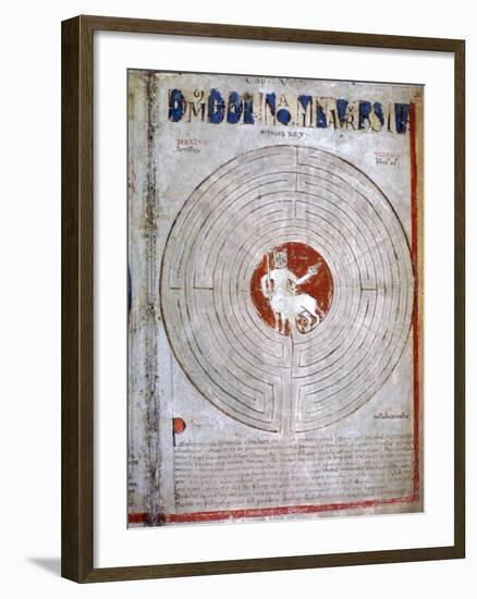 Minotaur in a labyrinth, a page from Liber Floridus, 12th century. Artist: Unknown-Unknown-Framed Giclee Print