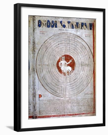 Minotaur in a labyrinth, a page from Liber Floridus, 12th century. Artist: Unknown-Unknown-Framed Giclee Print