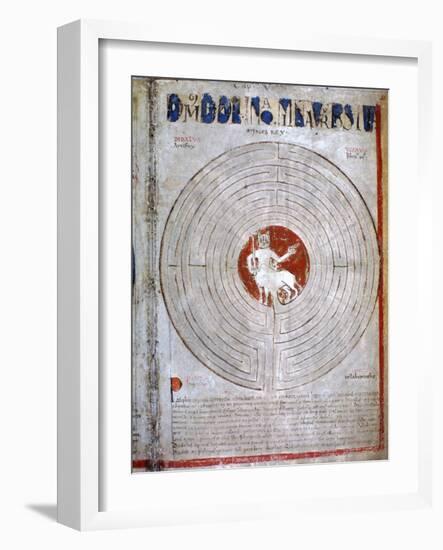 Minotaur in a labyrinth, a page from Liber Floridus, 12th century. Artist: Unknown-Unknown-Framed Giclee Print