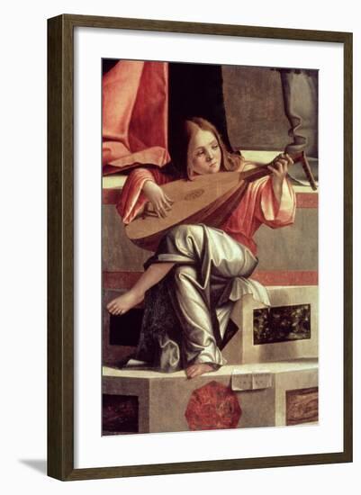 Minstrel Angel Playing a Lute, Detail from the Presentation of Jesus in the Temple, 1510 (Detail)-Vittore Carpaccio-Framed Giclee Print