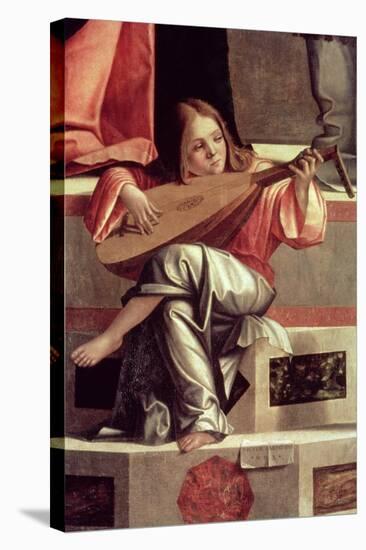 Minstrel Angel Playing a Lute, Detail from the Presentation of Jesus in the Temple, 1510 (Detail)-Vittore Carpaccio-Stretched Canvas