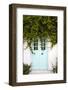 Mint coloured door surrounded by green vegetation on Milos island, Cyclades, Greek Islands, Greece-Rudi Sebastian-Framed Photographic Print