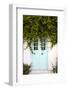 Mint coloured door surrounded by green vegetation on Milos island, Cyclades, Greek Islands, Greece-Rudi Sebastian-Framed Photographic Print