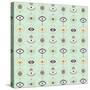 Mint Evil Eyes Pattern-Cat Coquillette-Stretched Canvas