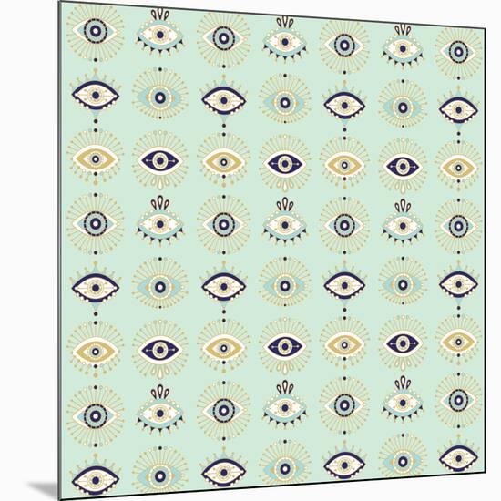Mint Evil Eyes Pattern-Cat Coquillette-Mounted Giclee Print
