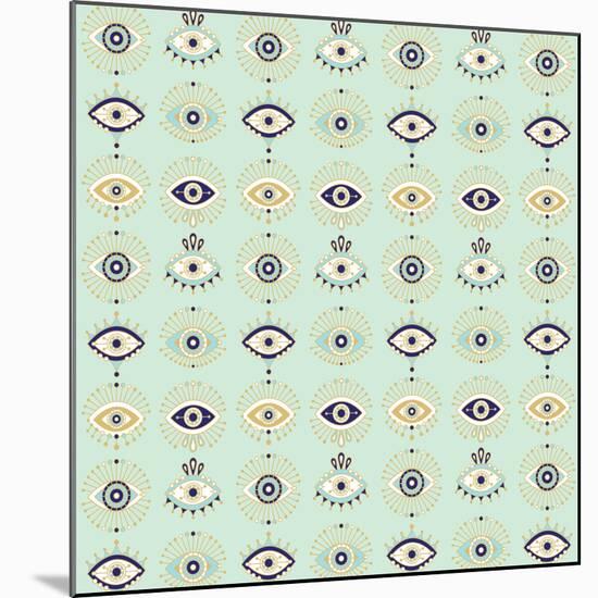 Mint Evil Eyes Pattern-Cat Coquillette-Mounted Giclee Print