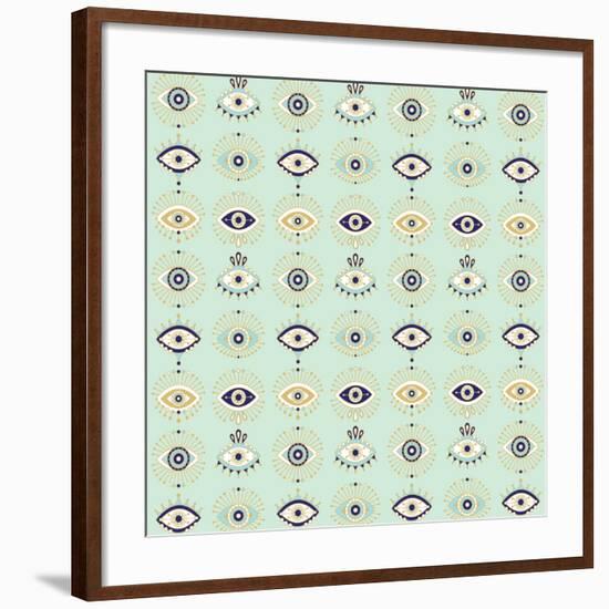 Mint Evil Eyes Pattern-Cat Coquillette-Framed Giclee Print