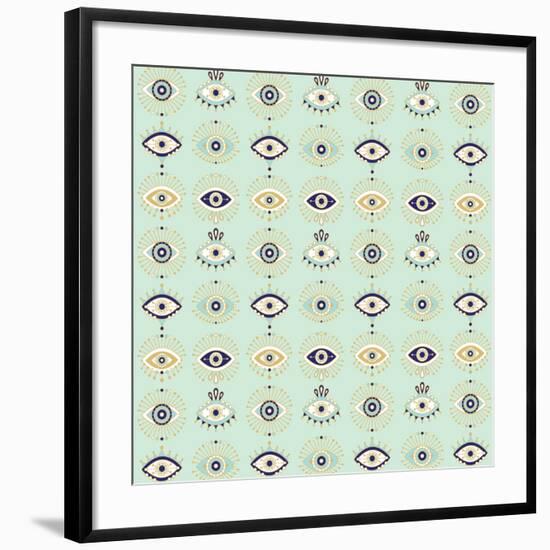 Mint Evil Eyes Pattern-Cat Coquillette-Framed Giclee Print