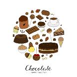 Hand Drawn Chocolate Products in Circle Shape. Cocoa, Chocolate Cake, Cupcake, Bundt, Ice Cream, Ca-Minur-Art Print