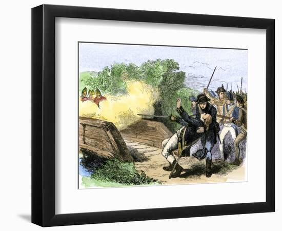 Minuteman Isaac Davis Killed Holding British Redcoats at North Bridge, Battle of Concord, c.1775-null-Framed Premium Giclee Print