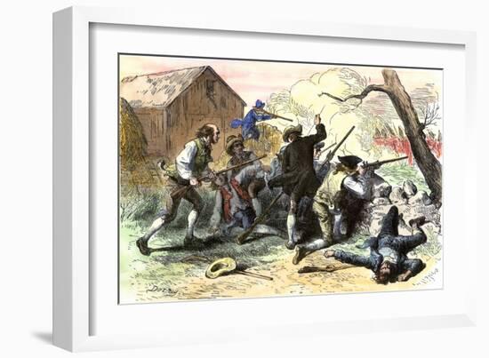 Minutemen at the Battle of Lexington, Starting the American Revolutionary War, c.1775-null-Framed Giclee Print