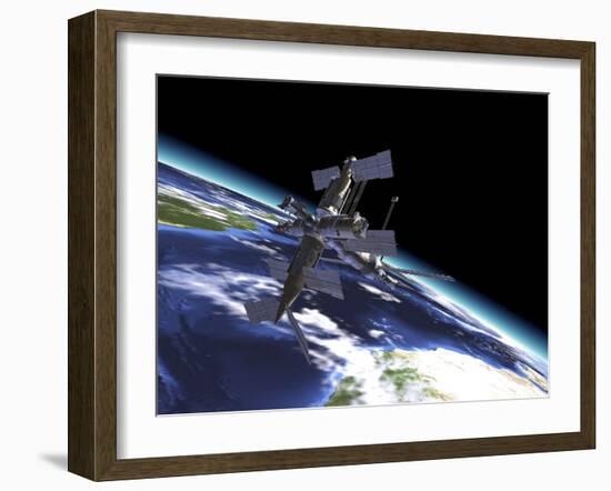 Mir Russian Space Station in Orbit over Earth-null-Framed Art Print