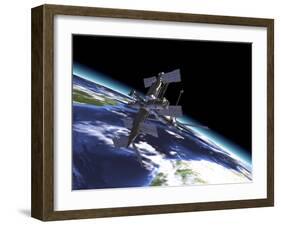 Mir Russian Space Station in Orbit over Earth-null-Framed Art Print