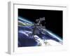 Mir Russian Space Station in Orbit over Earth-null-Framed Art Print