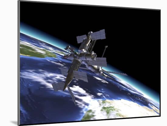 Mir Russian Space Station in Orbit over Earth-null-Mounted Art Print