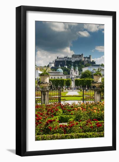 Mirabell gardens with Cathedral and Hohensalzburg castle in the background, Salzburg, Austria-Stefano Politi Markovina-Framed Premium Photographic Print