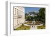 Mirabell Palace and Mirabell Gardens against Salzburg Cathedral and Fortress Hohensalzburg-null-Framed Art Print