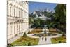 Mirabell Palace and Mirabell Gardens against Salzburg Cathedral and Fortress Hohensalzburg-null-Mounted Art Print