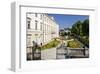 Mirabell Palace and Mirabell Gardens against Salzburg Cathedral and Fortress Hohensalzburg-null-Framed Art Print