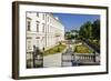 Mirabell Palace and Mirabell Gardens against Salzburg Cathedral and Fortress Hohensalzburg-null-Framed Art Print