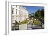 Mirabell Palace and Mirabell Gardens against Salzburg Cathedral and Fortress Hohensalzburg-null-Framed Art Print