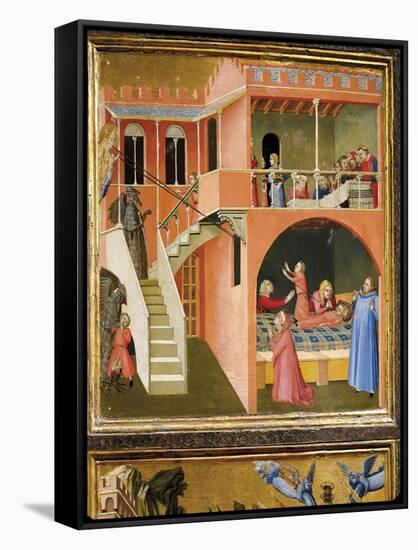 Miracle of St. Nicholas Reviving Boy Posed by Demon-Ambrogio Lorenzetti-Framed Stretched Canvas