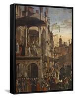 Miracle of the Relic of the True Cross at the Rialto Bridge or the Healing of the Possessed Man-Vittore Carpaccio-Framed Stretched Canvas