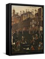 Miracle of the Relic of the True Cross at the Rialto Bridge or the Healing of the Possessed Man-Vittore Carpaccio-Framed Stretched Canvas