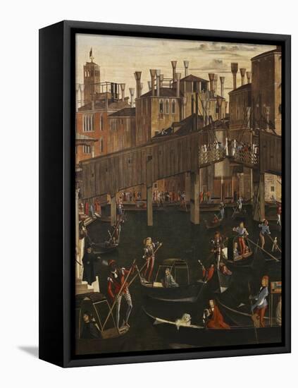 Miracle of the Relic of the True Cross at the Rialto Bridge or the Healing of the Possessed Man-Vittore Carpaccio-Framed Stretched Canvas