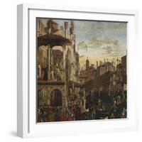 Miracle of the Relic of the True Cross at the Rialto Bridge or the Healing of the Possessed Man-Vittore Carpaccio-Framed Giclee Print