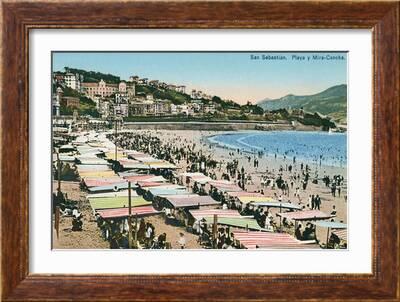 Framed Canvas Barcelona Spain Beach Vintage print Art San Sebastian