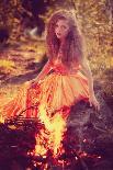 Beautiful Witch in the Woods near the Fire. Magic Woman Celebrating Halloween. Girl Doing Witchcraf-Miramiska-Framed Photographic Print