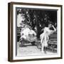 Miranda Martino Reading Seated on a Bench-null-Framed Photographic Print