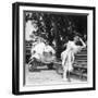 Miranda Martino Reading Seated on a Bench-null-Framed Photographic Print