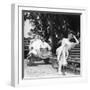 Miranda Martino Reading Seated on a Bench-null-Framed Photographic Print