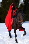 Beautiful Woman with Red Cloak in the Woods by Night-mirceab-Photographic Print