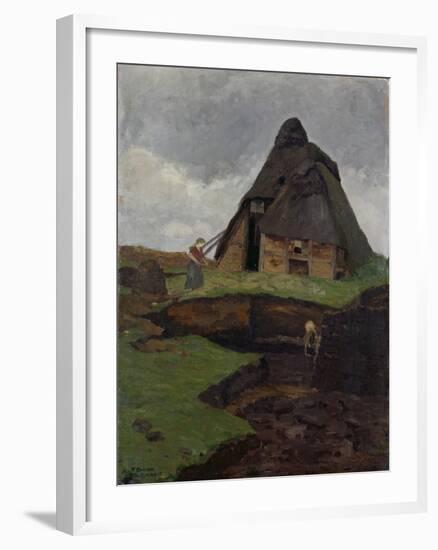 Mire Cottage with Child-Fritz Overbeck-Framed Giclee Print