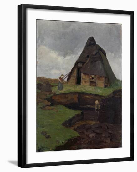 Mire Cottage with Child-Fritz Overbeck-Framed Giclee Print