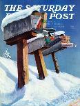 "Mailboxes in Snow," Saturday Evening Post Cover, December 27, 1941-Miriam Tana Hoban-Framed Stretched Canvas
