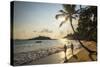 Mirissa Beach, Couple Taking a Romantic Walk under a Palm Tree at Sunset, South Coast-Matthew Williams-Ellis-Stretched Canvas