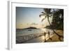 Mirissa Beach, Couple Taking a Romantic Walk under a Palm Tree at Sunset, South Coast-Matthew Williams-Ellis-Framed Photographic Print