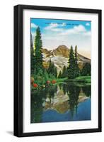 Mirror Lake and Mt. Rainier - Rainier National Park-Lantern Press-Framed Art Print