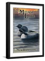 Mirror Lake, New Hampshire - Loon Family-Lantern Press-Framed Art Print