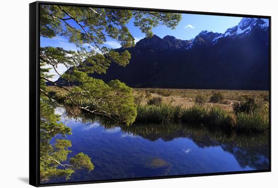 Mirror Lakes Reflect the Surrounding Snow Covered Mountains , the South Island of New Zealand-Paul Dymond-Framed Stretched Canvas