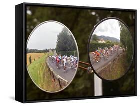 Mirrors at a T-Junction Reflect Riders During the 18th Stage of the Tour De France-null-Framed Stretched Canvas