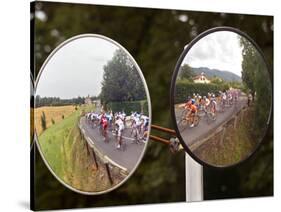 Mirrors at a T-Junction Reflect Riders During the 18th Stage of the Tour De France-null-Stretched Canvas