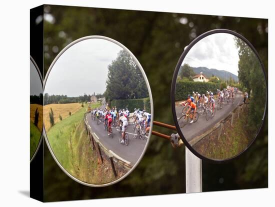 Mirrors at a T-Junction Reflect Riders During the 18th Stage of the Tour De France-null-Stretched Canvas