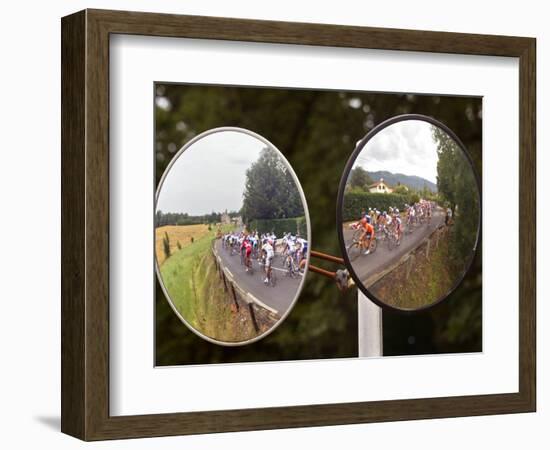 Mirrors at a T-Junction Reflect Riders During the 18th Stage of the Tour De France-null-Framed Photographic Print